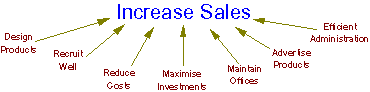 Personnel, marketing, administration etc - their goals contribute to the higher goal of increased sales.
